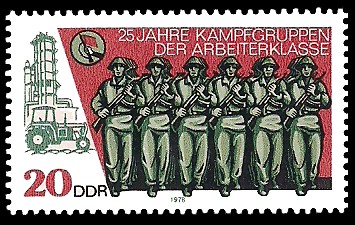 20 Pf Briefmarke: 25 Jahre Kampfgruppen der Arbeiterklasse 20 Pf Briefmarke: 25 Jahre Kampfgruppen der Arbeiterklasse