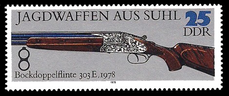 25 Pf Briefmarke: Jagdwaffen aus Suhl, Bockdoppelflinte