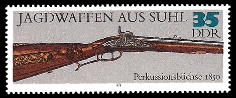 35 Pf Briefmarke: Jagdwaffen aus Suhl, Perkussionsbüchse 35 Pf Briefmarke: Jagdwaffen aus Suhl, Perkussionsbüchse