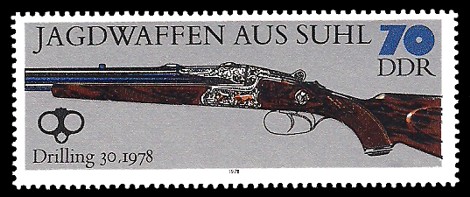 70 Pf Briefmarke: Jagdwaffen aus Suhl, Drilling