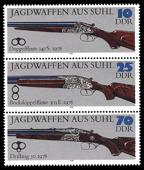  Briefmarke: Dreierstreifen B - Jagdwaffen aus Suhl (neuere Jagdwaffen)