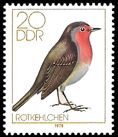 20 Pf Briefmarke: Heimische Singvögel, Rotkehlchen