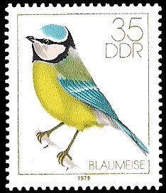 35 Pf Briefmarke: Heimische Singvögel, Blaumeise 35 Pf Briefmarke: Heimische Singvögel, Blaumeise