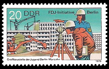 20 Pf Briefmarke: FDJ-Initiative Berlin, Großbaustelle der Jugend Berlin-Marzahn 20 Pf Briefmarke: FDJ-Initiative Berlin, Großbaustelle der Jugend Berlin-Marzahn