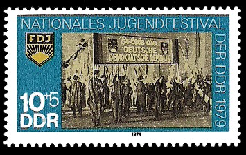 10 + 5 Pf Briefmarke: Nationales Jugendfestival der DDR, Fackelzug 1949 10 + 5 Pf Briefmarke: Nationales Jugendfestival der DDR, Fackelzug 1949