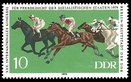 10 Pf Briefmarke: XXX.Kongress für Pferdezucht der soz. Staaten, Pferderennen 10 Pf Briefmarke: XXX.Kongress für Pferdezucht der soz. Staaten, Pferderennen