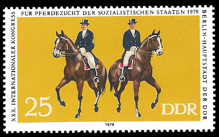 25 Pf Briefmarke: XXX.Kongress für Pferdezucht der soz. Staaten, Dressurreiter 25 Pf Briefmarke: XXX.Kongress für Pferdezucht der soz. Staaten, Dressurreiter