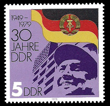 5 Pf Briefmarke: 30 Jahre DDR, Arbeiter u Neubaublock