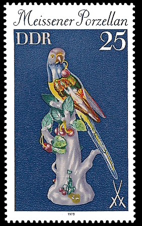 25 Pf Briefmarke: Meissener Porzellan, Papagei 25 Pf Briefmarke: Meissener Porzellan, Papagei