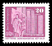 20 Pf Briefmarke: Sozialistischer Aufbau in der DDR, Berlin Leninplatz
