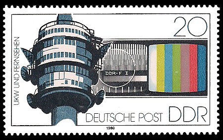 20 Pf Briefmarke: Arbeit der Deutschen Post, UKW u Fernsehen