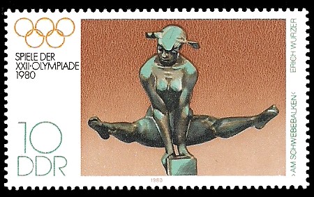 10 Pf Briefmarke: Spiele der XXII.Olympiade 1980, Schwebebalken 10 Pf Briefmarke: Spiele der XXII.Olympiade 1980, Schwebebalken