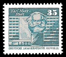 35 Pf Briefmarke: Sozialistischer Aufbau in der DDR, Karl Marx Stadt 35 Pf Briefmarke: Sozialistischer Aufbau in der DDR, Karl Marx Stadt