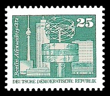 25 Pf Briefmarke: Sozialistischer Aufbau in der DDR, Alexanderplatz Bln