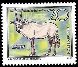 20 Pf Briefmarke: Vom Aussterben bedrohte Tiere, Arabische Oryx-Antilope