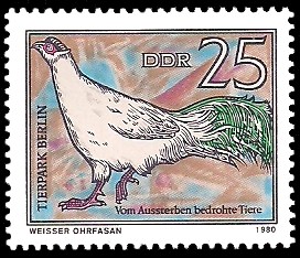 25 Pf Briefmarke: Vom Aussterben bedrohte Tiere, Weisser Ohrfasan