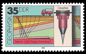 35 Pf Briefmarke: Geophysik, Seismik, Geophon