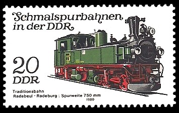20 Pf Briefmarke: Schmalspurbahnen in der DDR, Lok Radebeul-Radeburg