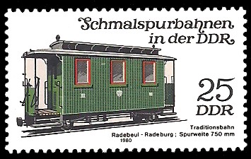 25 Pf Briefmarke: Schmalspurbahnen in der DDR, Wagen Radebeul-Radeburg