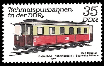 35 Pf Briefmarke: Schmalspurbahnen in der DDR, Wagen, Bad Doberan-Kühlungsborn
