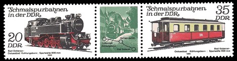  Briefmarke: Dreierstreifen B - Schmalspurbahnen in der DDR, Bad Doberan-Kühlungsborn