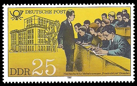 25 Pf Briefmarke: Ausbildung bei der Deutschen Post, Hochschule für Verkehrswesen 25 Pf Briefmarke: Ausbildung bei der Deutschen Post, Hochschule für Verkehrswesen