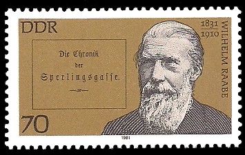 70 Pf Briefmarke: Bedeutende Persönlichkeiten, Wilhelm Raabe 70 Pf Briefmarke: Bedeutende Persönlichkeiten, Wilhelm Raabe