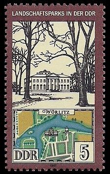 5 Pf Briefmarke: Landschaftsparks in der DDR, Wörlitz 5 Pf Briefmarke: Landschaftsparks in der DDR, Wörlitz