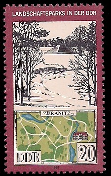 20 Pf Briefmarke: Landschaftsparks in der DDR, Branitz 20 Pf Briefmarke: Landschaftsparks in der DDR, Branitz