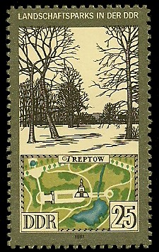 25 Pf Briefmarke: Landschaftsparks in der DDR, Berlin-Treptow 25 Pf Briefmarke: Landschaftsparks in der DDR, Berlin-Treptow