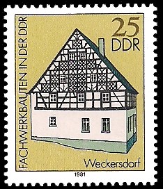 25 Pf Briefmarke: Fachwerkbauten in der DDR, Weckersdorf