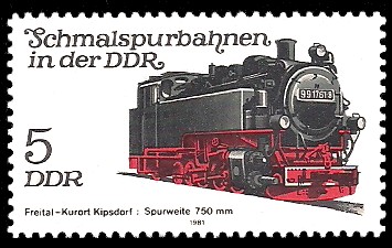 5 Pf Briefmarke: Schmalspurbahnen in der DDR, Lok Freital-Kipsdorf 5 Pf Briefmarke: Schmalspurbahnen in der DDR, Lok Freital-Kipsdorf