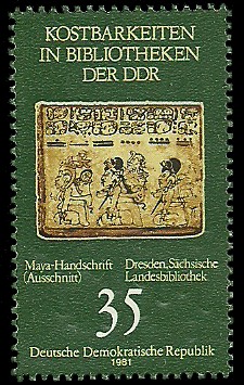 35 Pf Briefmarke: Kostbarkeiten in Bibliotheken der DDR, Maya-Handschrift 35 Pf Briefmarke: Kostbarkeiten in Bibliotheken der DDR, Maya-Handschrift