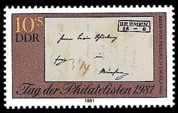10 + 5 Pf Briefmarke: Tag der Philatelisten 1981, Brief v Friedrich Engels 10 + 5 Pf Briefmarke: Tag der Philatelisten 1981, Brief v Friedrich Engels