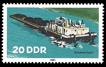 20 Pf Briefmarke: Binnenschiffe, Schubverband 20 Pf Briefmarke: Binnenschiffe, Schubverband