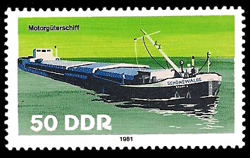 50 Pf Briefmarke: Binnenschiffe, Motorgüterschiff