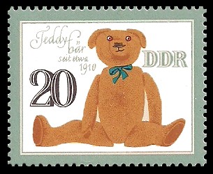 20 Pf Briefmarke: Historisches Spielzeug, Tiere, Teddybär 20 Pf Briefmarke: Historisches Spielzeug, Tiere, Teddybär
