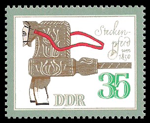 35 Pf Briefmarke: Historisches Spielzeug, Tiere, Steckenpferd 35 Pf Briefmarke: Historisches Spielzeug, Tiere, Steckenpferd