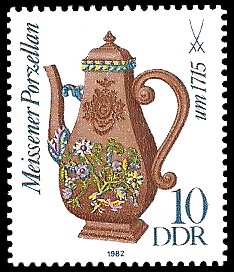 10 Pf Briefmarke: Meissener Porzellan, Kaffeekanne