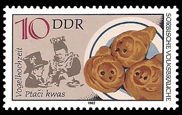 10 Pf Briefmarke: Sorbische Volksbräuche, Vogelhochzeit