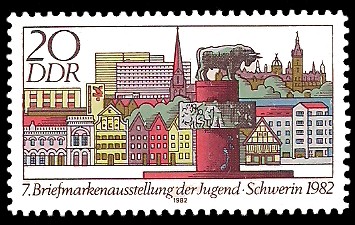 20 Pf Briefmarke: 7. Briefmarkenausstellung der Jugend, Gebäude in Schwerin