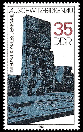 35 Pf Briefmarke: Internationales Denkmal Ausschwitz-Birkenau 35 Pf Briefmarke: Internationales Denkmal Ausschwitz-Birkenau