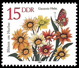 15 Pf Briefmarke: Blüten im Herbst, Gazania-Hybr.