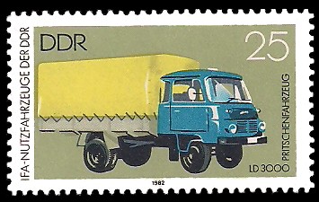 25 Pf Briefmarke: IFA-Nutzfahrzeuge der DDR, LD3000 Pritschenfahrzeug 25 Pf Briefmarke: IFA-Nutzfahrzeuge der DDR, LD3000 Pritschenfahrzeug