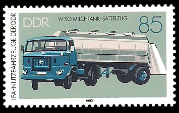 85 Pf Briefmarke: IFA-Nutzfahrzeuge der DDR, W50 Milchtank-Sattelzug