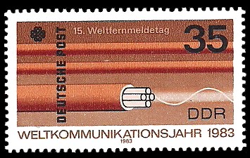 35 Pf Briefmarke: Weltkommunikationsjahr, Glasfaserkabel
