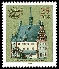 25 Pf Briefmarke: Historische Rathäuser, Pössneck