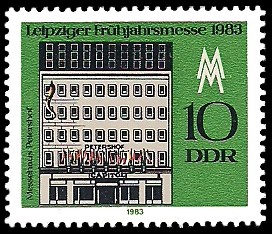 10 Pf Briefmarke: Leipziger Frühjahrsmesse 1983, Messehaus Petershof 10 Pf Briefmarke: Leipziger Frühjahrsmesse 1983, Messehaus Petershof