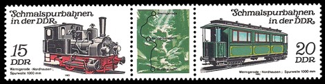  Briefmarke: Dreierstreifen A - Schmalspurbahnen in der DDR, Wernigerode-Nordhausen