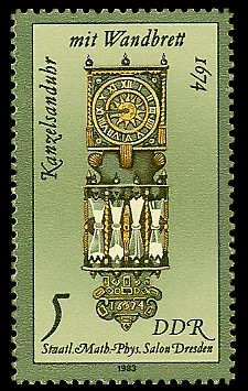 5 Pf Briefmarke: Kostbare Sand- und Sonnenuhren, Kanzelsanduhr mit Wandbrett 5 Pf Briefmarke: Kostbare Sand- und Sonnenuhren, Kanzelsanduhr mit Wandbrett